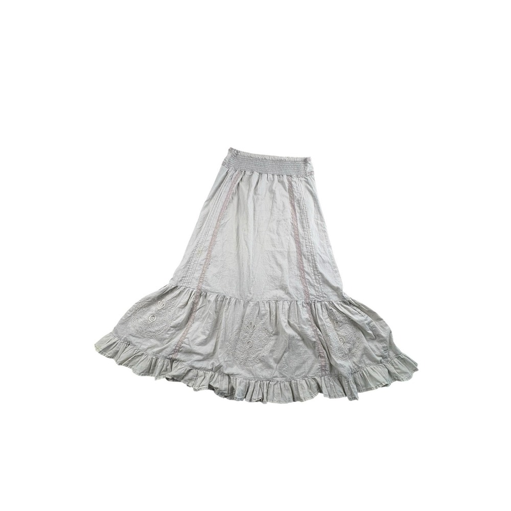 Miss Selfridge Boho Embroidered Midi Skirt Beige Cotton Size 10 - Picture 2 of 8